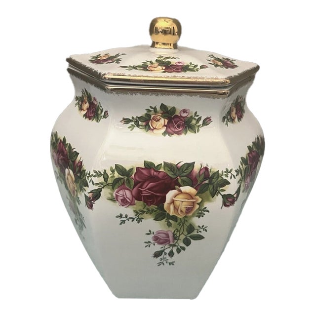 Vintage Royal Albert Bone China Old Country Roses Hexagon Biscuit Jar For Sale