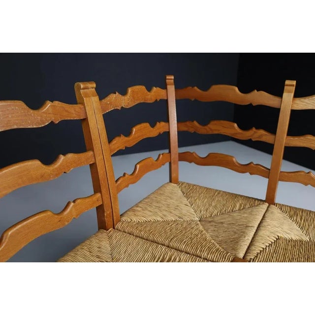 Gold French Provincial Oak and Rush Corner Bench, 1960s For Sale - Image 8 of 10