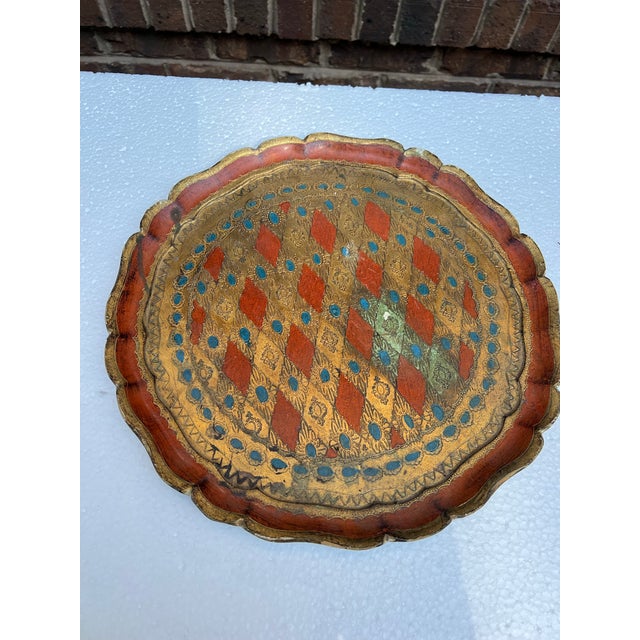 Wood 1970s Italian Florentine Wooden Holidays Tray For Sale - Image 7 of 8