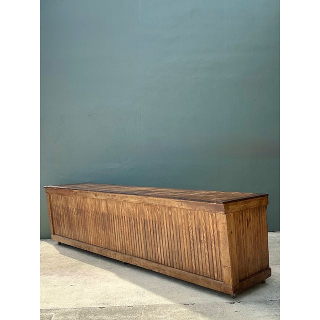 Vintage Wood Industrial Long Counter For Sale - Image 9 of 13