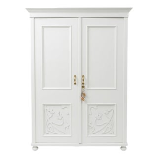 Two-Door Wardrobe with Floral Carved Details For Sale