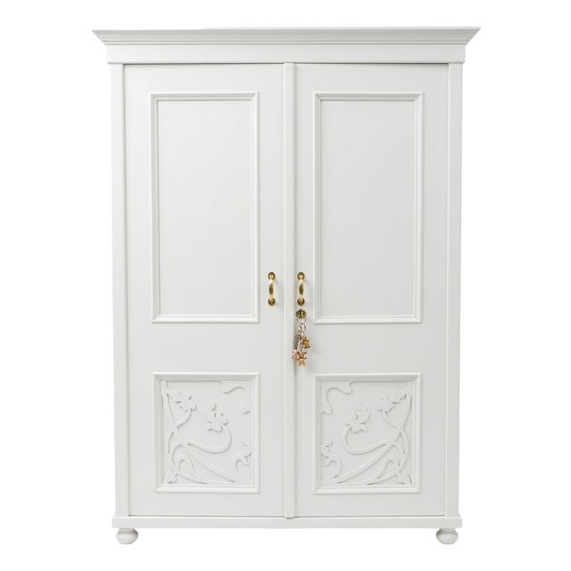 Two-Door Wardrobe with Floral Carved Details For Sale