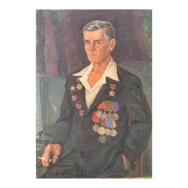 1980s Union Hero Portrait Oil Painting by G.G. Sokolovsky For Sale
