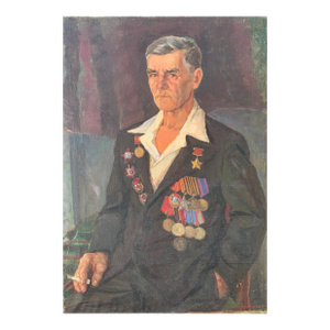 Soviet Union Hero Portrait Oil Painting, Ukrainian Artist g.g. Sokolovsky 110-77