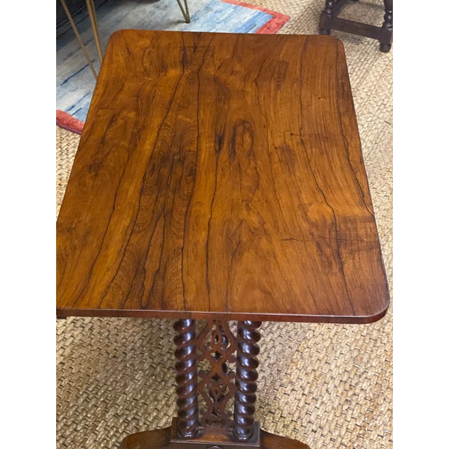 Antique Circa 1850 Rosewood English Barley Twist Stretchered Side Table with Drawer For Sale - Image 9 of 13