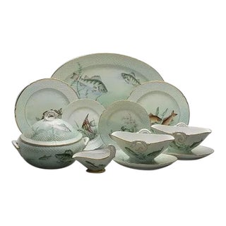 Early 20th Century Bing & Grondahl Custom Hand-Painted & Signed Danish Fish Set- 34 Pieces For Sale