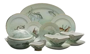 Early 20th Century Bing & Grondahl Custom Hand-Painted & Signed Danish Fish Set- 34 Pieces