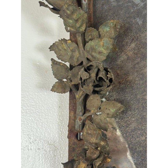 Antique Mid-Century Wrought Iron Mirror With Floral Motif For Sale - Image 11 of 16