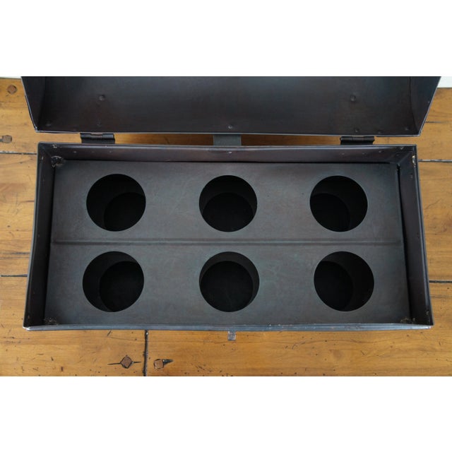 Mid 20th Century Vintage Industrial Domed Black Metal Wine Storage Box Chest Trunk For Sale - Image 10 of 12