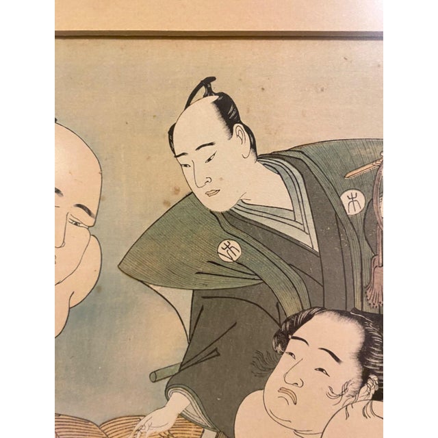 Late 19th Century Katsukawa Shunsho Sumo Wrestlers Woodblock Print Antique Japanese Ukiyo-E Decor For Sale - Image 5 of 12