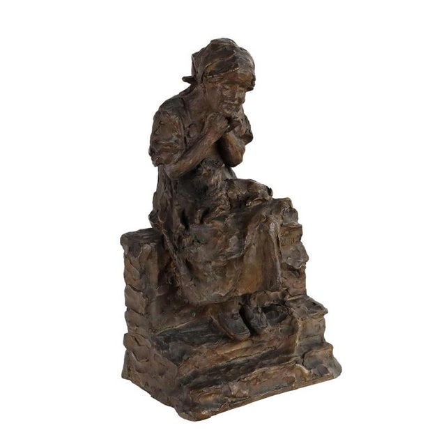 Young Peasant Girl in Bronze by Giulio Branca For Sale - Image 9 of 9
