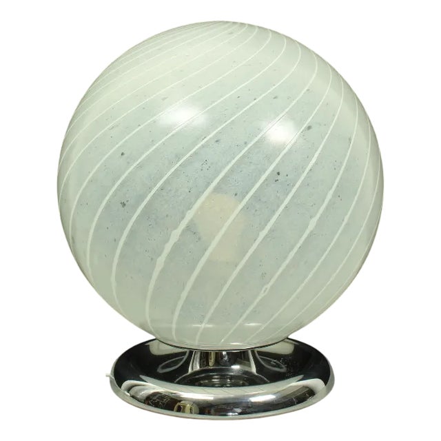 Mid-Century Swirl Murano Glass Ball Table Lamp with Chrome Base, 1970s For Sale