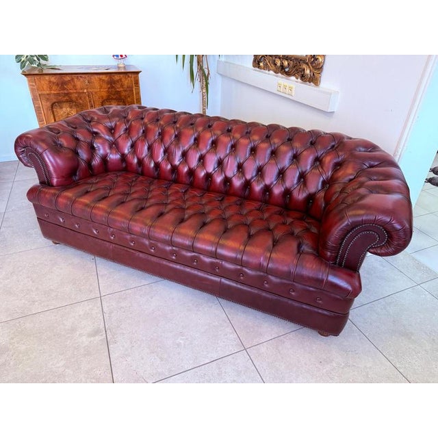 Oxblood Red Chesterfield 3-Seater Club Sofa For Sale - Image 3 of 15