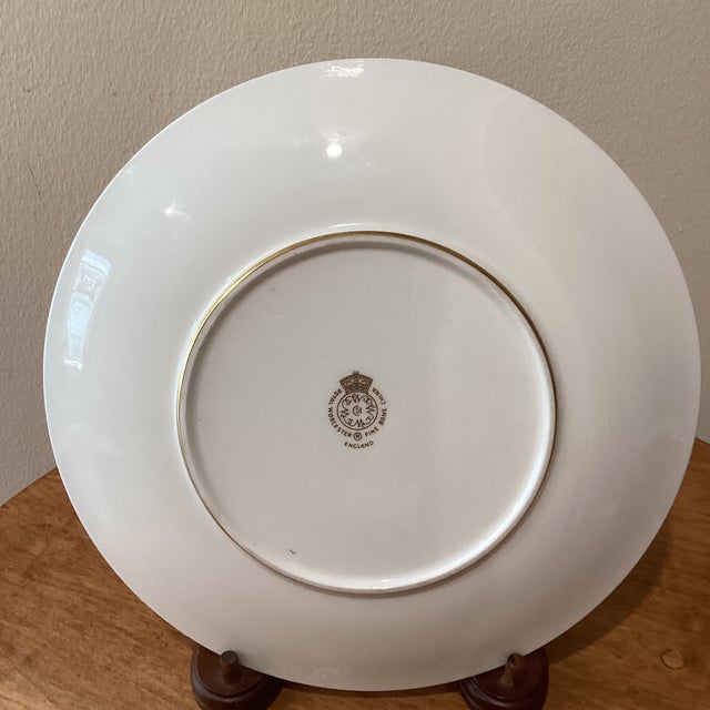 Antique Royal Worcester Encrusted 24k Gold Porcelain Plate With Embossed Rose in Center England For Sale - Image 10 of 12