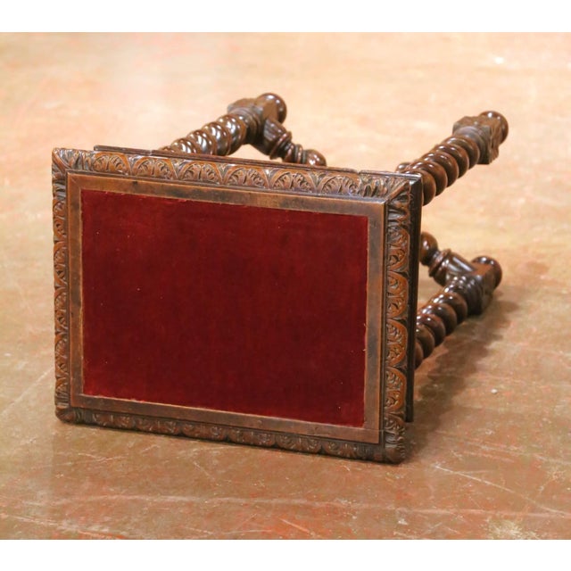 19th Century French Louis XIII Carved Walnut Side Table With Velvet Top For Sale - Image 14 of 15