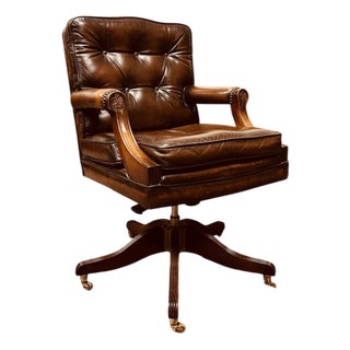 Chesterfield Chair in Brown Leather For Sale