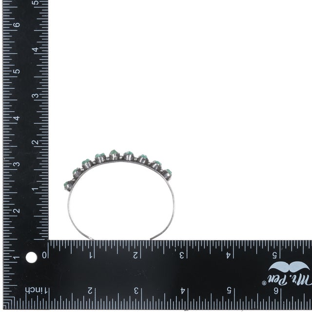 Metal 6 1/8" c1950's Zuni carved turquoise row cuff bracelet For Sale - Image 7 of 10