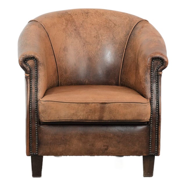 Vintage Club Chair in Sheepskin Leather For Sale