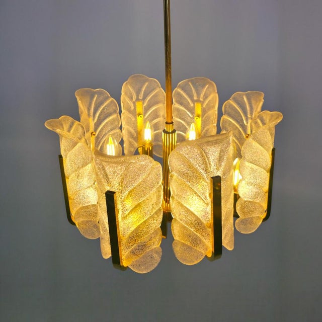 Metal Murano Glass Leaf and Brass 8-Light Chandelier by Carl Fagerlund for JBS For Sale - Image 7 of 13