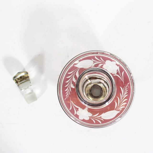 Vintage Bohemian Cut Cranberry and Gold Glass Bottle With Stopper For Sale - Image 6 of 10