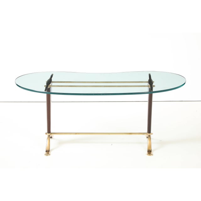 Paolo Buffa Style Brass and Walnut Coffee Table With Kidney Shape Glass Top For Sale - Image 13 of 17