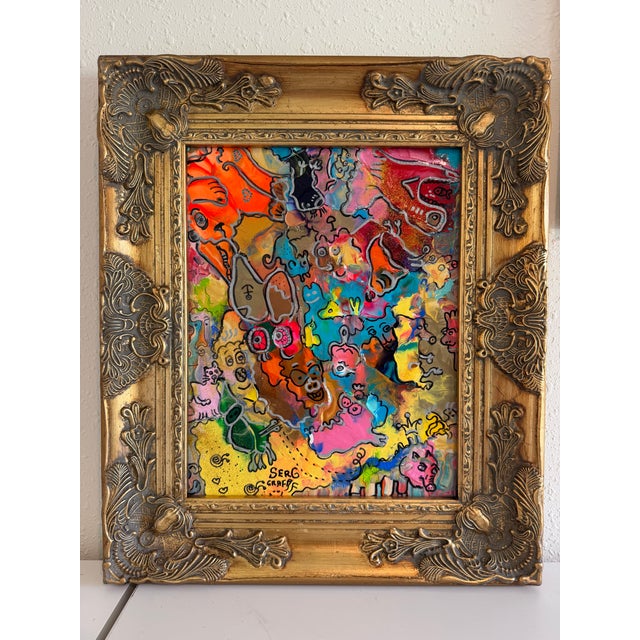 Yellow Original Abstract Painting Serg Graff "Piggy's Wild Party" Surreal Fantasy, Coa For Sale - Image 8 of 11