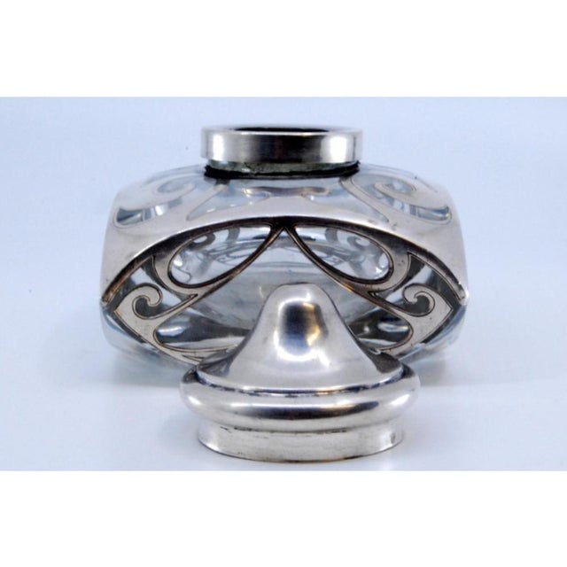 Glass Inkwell with Silver Coating and Crimped Lid For Sale - Image 6 of 10