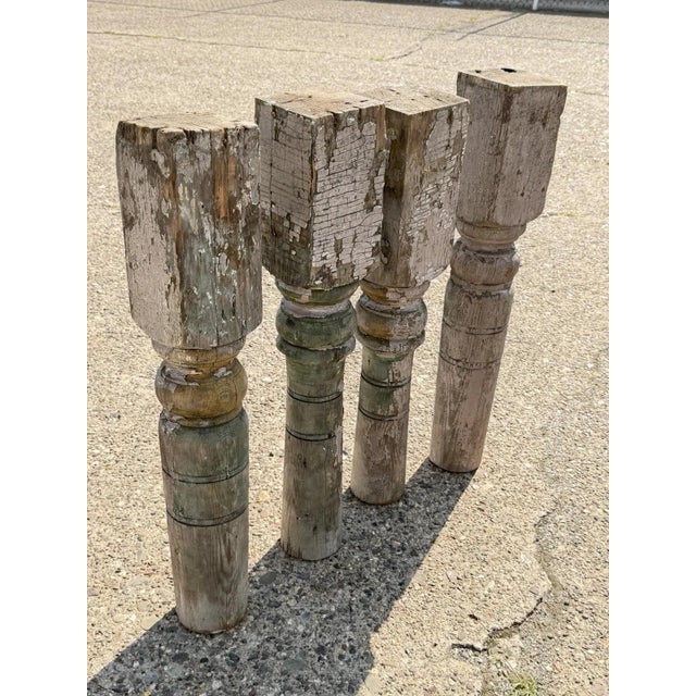 French Country Antique French Farmhouse Turn Carved Wooden Baluster Spindle Table Legs Set of 4 For Sale - Image 3 of 17