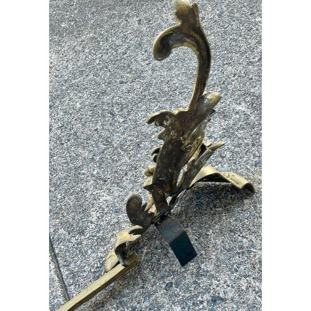 Brass Late 19th Century French Rococo Floral & Swirl Pattern Chenets & Fender 3 PCS Set For Sale - Image 8 of 11