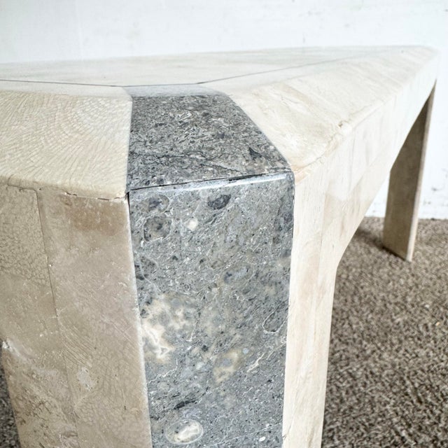 Postmodern Polished Tessellated Stone/Shell Console Table With Brass Inlay For Sale - Image 9 of 9