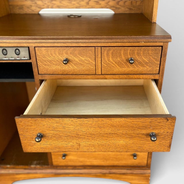 Hooker Furniture Oak Executive Cabinet Hutch With Power Panel, 1990s For Sale - Image 4 of 16