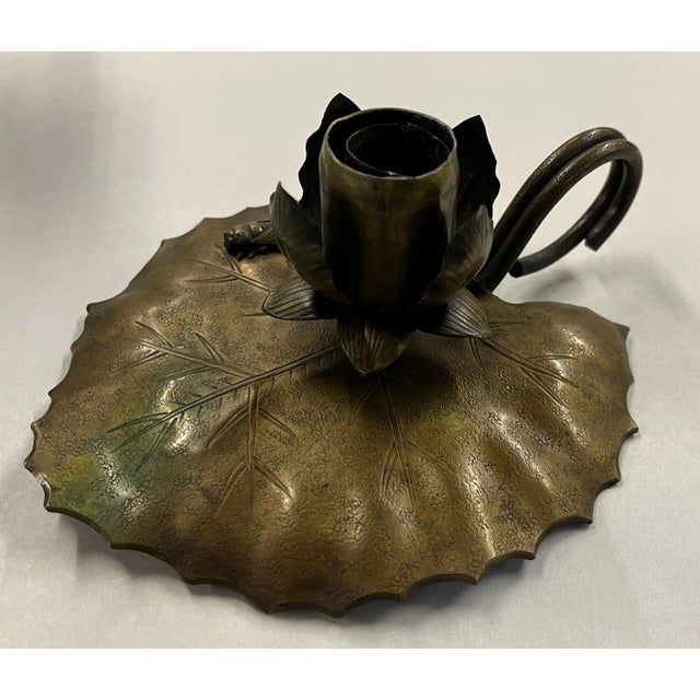 Japanese Early 20th Century Japanese Mission Arts & Crafts Aesthetic Movement Brass Lily Pad Candle Holder For Sale - Image 3 of 13