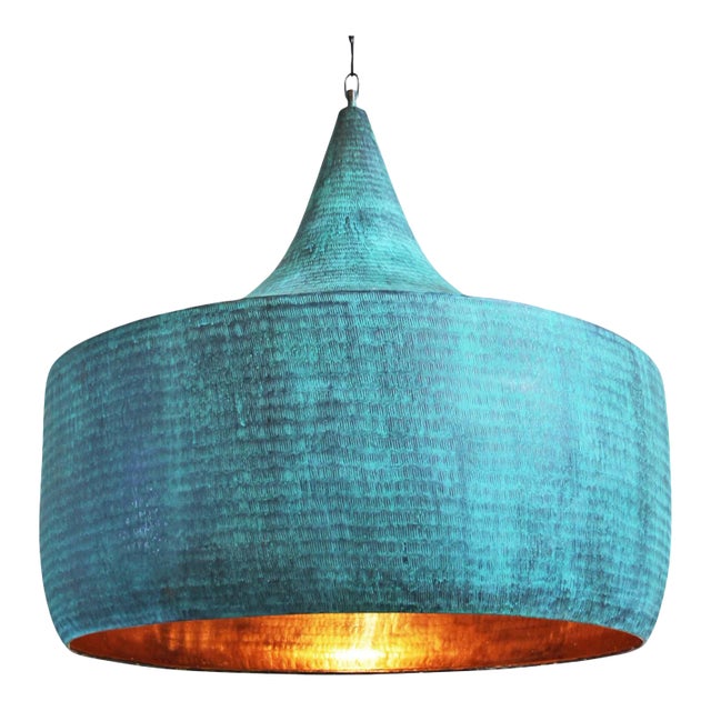 Copper Hammered Hat Pendant Light XL For Sale