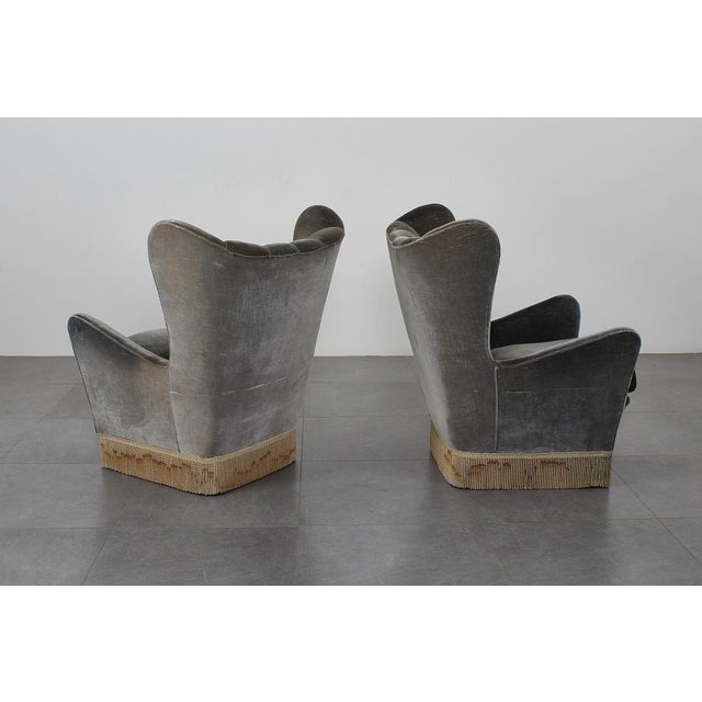 Wood Mid-Century Green-Gray Velvet Armchairs attributed to G. Veronesi for ISA, Italy, 1950s, Set of 2 For Sale - Image 7 of 18