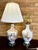 Pair of Cloisonné Birds Lamps on Lucite Paired With White Silk Pencil Pleated Shades. For Sale - Image 4 of 9