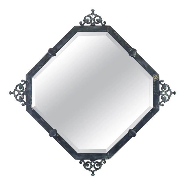 Antique Brass Renaissance Style Bevel Edged Wall Mirror, 1910 For Sale