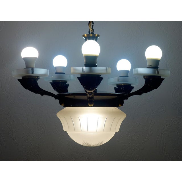 Antique French Brass and Glass 6-Light Chandelier, 1890s For Sale - Image 10 of 14