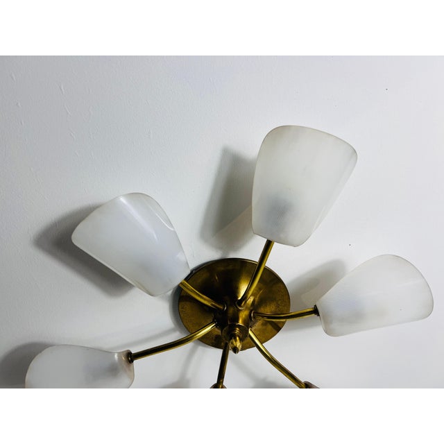 Italian Midcentury Brass 6-Arm Sputnik Chandelier, 1950s For Sale - Image 6 of 10