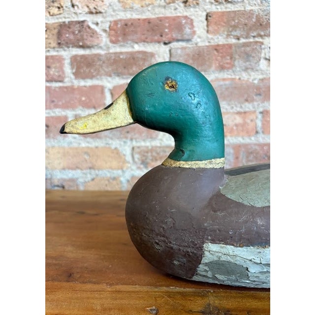 Wood Mid 20th Century Fred Mott Hand Carved Wooden Mallard Drake Decoy For Sale - Image 7 of 14
