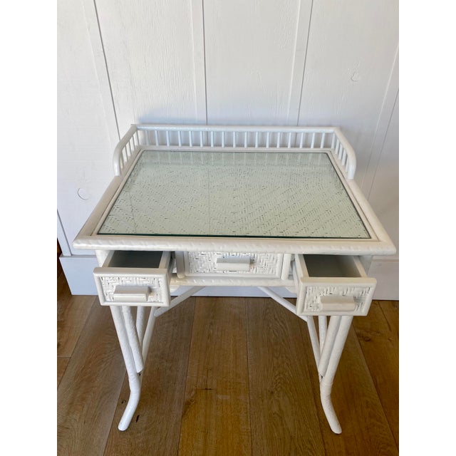 Vintage White Wicker Desk & Chair Chairish