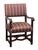 Multi colored striped chairs with dark wooden frame and bottom floral carvings. Some wear in the wood from age and use....