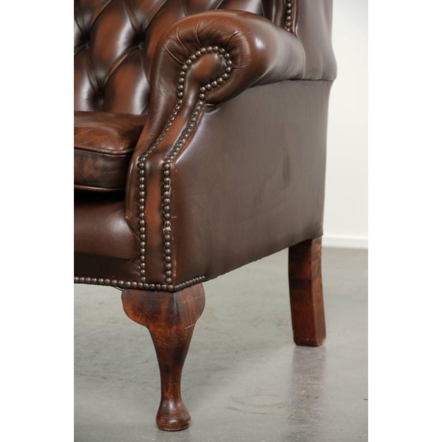 Chesterfield Wing Chair in Cowhide Leather For Sale - Image 11 of 13