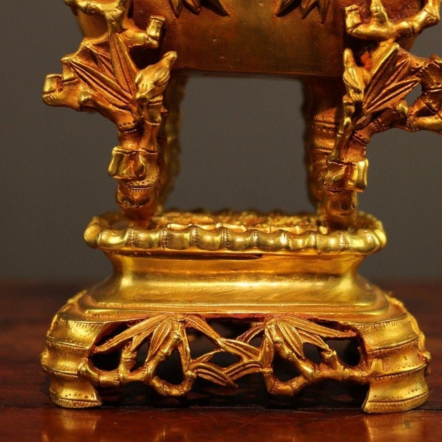 Late 20th Century Gilt Bronze Bamboo-Form Censer With Guardian Lion Finial For Sale - Image 9 of 9