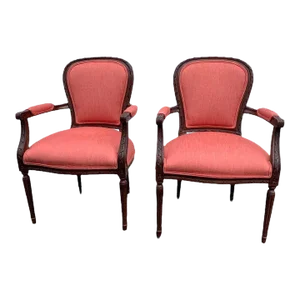 Ethan Allen French Louis XVI Style Balloon Back Arm Chairs- Set of 2