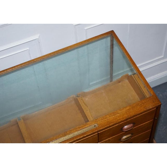 Antique Victorian English Oak Haberdashery Shop Counter with Glass Panels, 1920s For Sale - Image 9 of 18