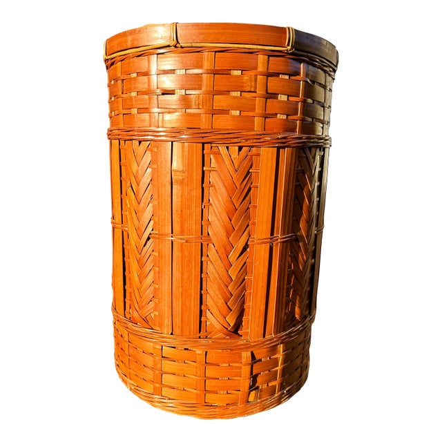 Late 20th Century Tall Cylindrical Woven Basket For Sale
