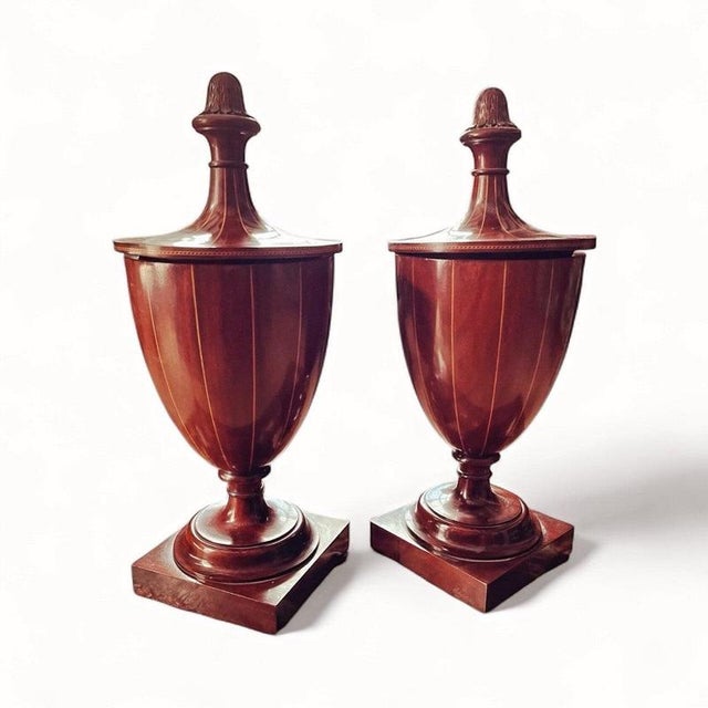 Victorian Inlaid Mahogany Cutlery Urns, Set of 2 For Sale - Image 11 of 11