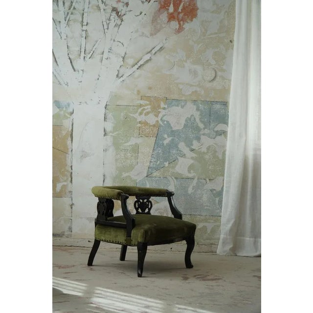 English Victorian Chair in Velvet & Wood, Late 19th Century For Sale - Image 9 of 13