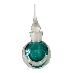 Teal Green Cased in Clear Art Glass Perfume Bottle