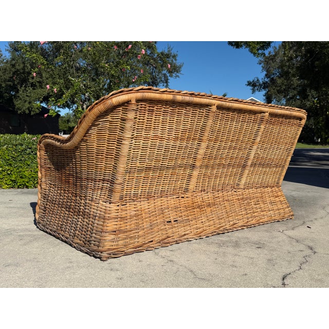 Wood Vintage 72” Handwoven Rattan Sofa With Large Braid Trim For Sale - Image 7 of 12